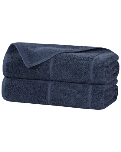 Superior Set Of 2 Mile Smart Twist Cotton Medium Weight Solid Broad Border  Bath Sheets