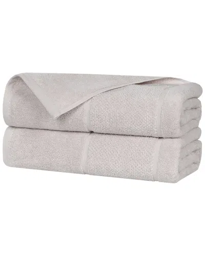 Superior Set Of 2 Mile Smart Twist Cotton Medium Weight Solid Broad Border  Bath Sheets