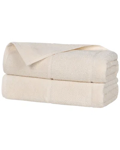 Superior Set Of 2 Mile Smart Twist Cotton Medium Weight Solid Broad Border  Bath Sheets
