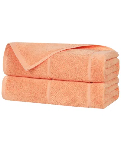 Superior Set Of 2 Mile Smart Twist Cotton Medium Weight Solid Broad Border  Bath Sheets