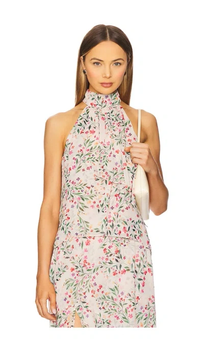 Misa Anka Sleeveless Halter Top In Spring Ditsy Chiffon In Neutral