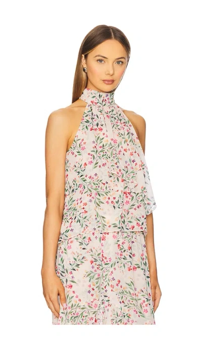 Misa Anka Sleeveless Halter Top In Spring Ditsy Chiffon In Neutral