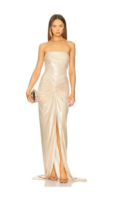 Retroféte Maytal Metallic Strapless Gown In Metallic Gold