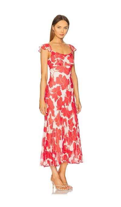 Rails Marigold Floral Flutter Sleeve Midi Dress In Red