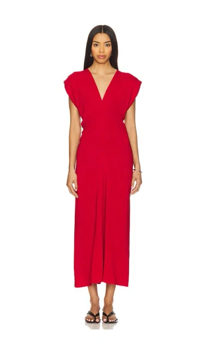 St Agni Plunge Draped Crepe Maxi Dress In Red
