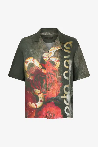 Roberto Cavalli Silk Shirt With Roses And Snakes Print In Red