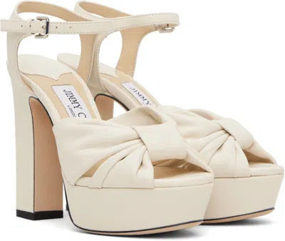 Jimmy Choo Heloise 120 Bow-embellished Lizard-effect Leather Platform Sandals In Latte
