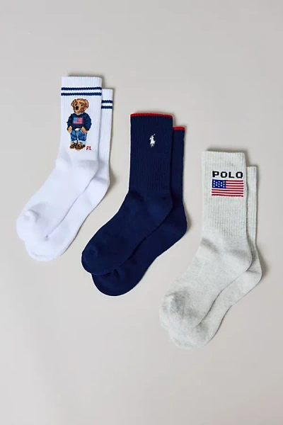 Polo Ralph Lauren Polo Bear Logo Crew Sock 3-pack In Assorted, Women's At Urban Outfitters In Assorted