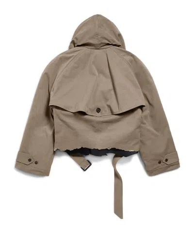 Balenciaga Flipped Hooded Trench Coat In Dark Beige