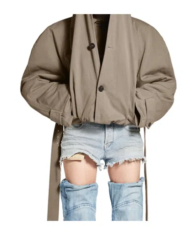 Balenciaga Flipped Hooded Trench Coat In Dark Beige