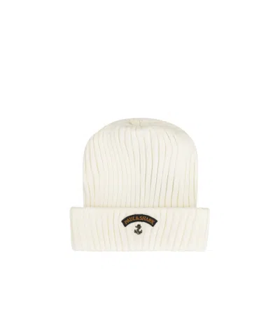 Paul & Shark Ribbed Wool Beanie In White