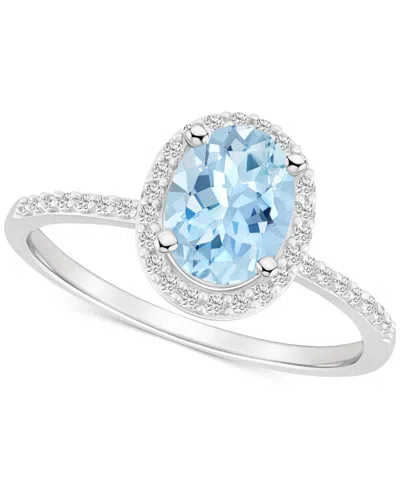 Macy's Lab-created Ruby (1-1/4 Ct. T.w.) & Lab-created White Sapphire (1/5 Ct. T.w.) Halo Ring In 10k White In Aquamarine,white Gold