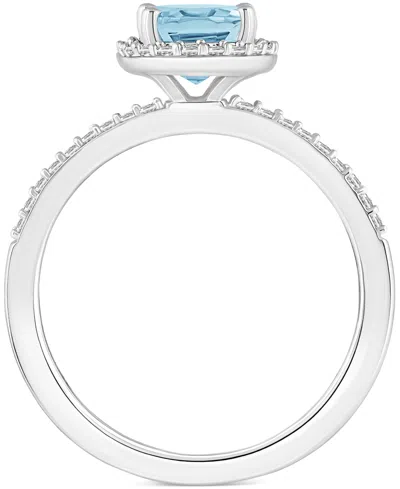 Macy's Lab-created Ruby (1-1/4 Ct. T.w.) & Lab-created White Sapphire (1/5 Ct. T.w.) Halo Ring In 10k White In Aquamarine,white Gold