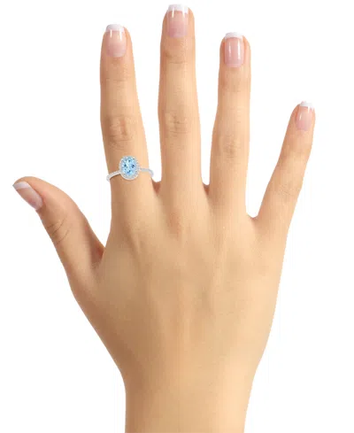 Macy's Lab-created Ruby (1-1/4 Ct. T.w.) & Lab-created White Sapphire (1/5 Ct. T.w.) Halo Ring In 10k White In Aquamarine,white Gold