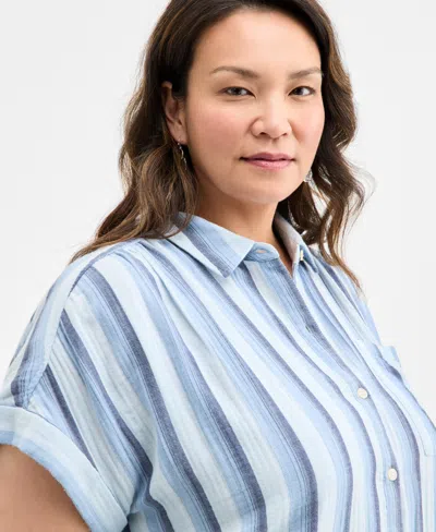 Style & Co Plus Size Striped Camp Shirt, Exclusively At Macy's In Blue