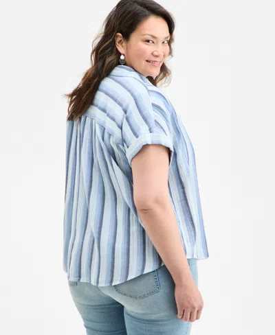 Style & Co Plus Size Striped Camp Shirt, Exclusively At Macy's In Blue