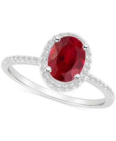 Macy's Lab-created Ruby (1-1/4 Ct. T.w.) & Lab-created White Sapphire (1/5 Ct. T.w.) Halo Ring In 10k White In Ruby,white Gold