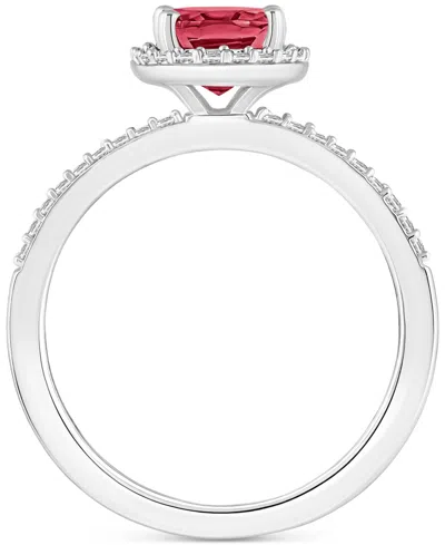 Macy's Lab-created Ruby (1-1/4 Ct. T.w.) & Lab-created White Sapphire (1/5 Ct. T.w.) Halo Ring In 10k White In Ruby,white Gold