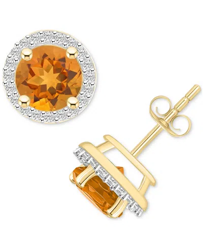 Macy's Lab-created Ruby (2 Ct. T.w.) & Lab-created White Sapphire (1/5 Ct. T.w.) Halo Stud Earrings In 10k In Citrine,gold