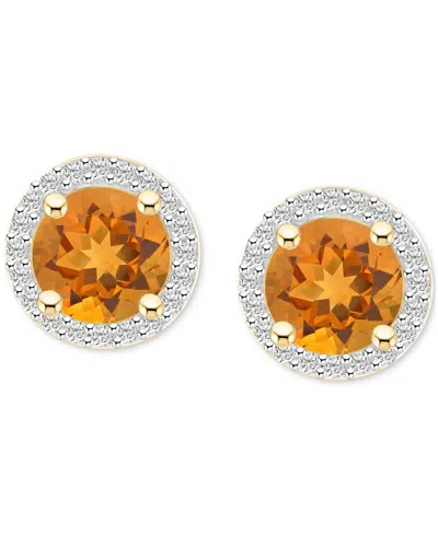 Macy's Lab-created Ruby (2 Ct. T.w.) & Lab-created White Sapphire (1/5 Ct. T.w.) Halo Stud Earrings In 10k In Citrine,gold