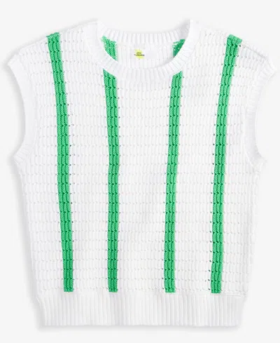 Epic Threads Little & Big Girls Striped Crochet Knit Top, Exclusively At Macy's In Bright Whi