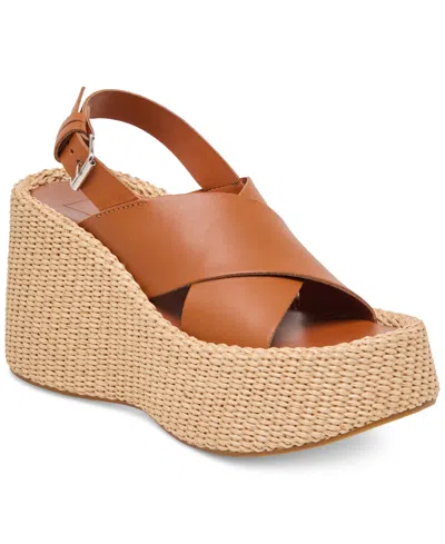 Dolce Vita Women's Skylar Platform Crossband Espadrille Wedge Sandals In Brown Leather