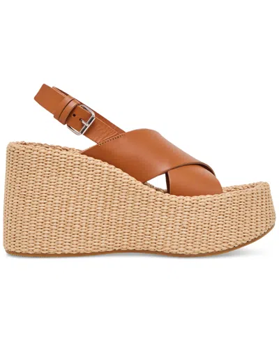 Dolce Vita Women's Skylar Platform Crossband Espadrille Wedge Sandals In Brown Leather