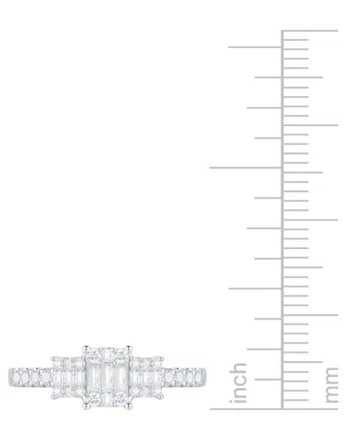 Macy's Diamond Emerald Shaped Cluster Three Stone Ring (1/2 Ct. T.w.) In 14k White Gold In White Gold