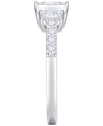 Macy's Diamond Emerald Shaped Cluster Three Stone Ring (1/2 Ct. T.w.) In 14k White Gold In White Gold