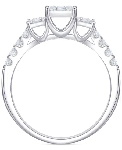 Macy's Diamond Emerald Shaped Cluster Three Stone Ring (1/2 Ct. T.w.) In 14k White Gold In White Gold