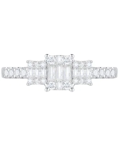 Macy's Diamond Emerald Shaped Cluster Three Stone Ring (1/2 Ct. T.w.) In 14k White Gold In White Gold