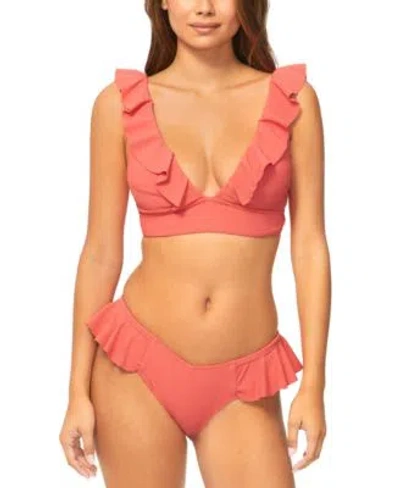 Raisins Juniors Cannes Ruffled Bikini Top Cabo Bottoms In Red