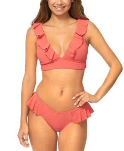 Raisins Juniors Cannes Ruffled Bikini Top Cabo Bottoms In Red