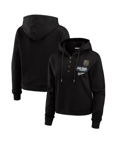 Wear By Erin Andrews Women's Black Vegas Golden Knights Waffle-knit Pullover Hoodie In Black