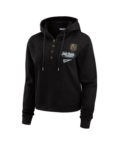 Wear By Erin Andrews Women's Black Vegas Golden Knights Waffle-knit Pullover Hoodie In Black