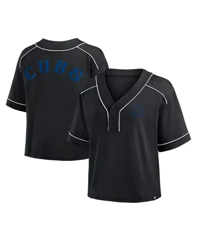 Fanatics Women's Black Miami Marlins Oversized Champ Game Cropped V-neck T-shirt In Black