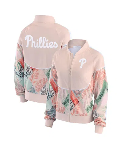 Wear By Erin Andrews Women'sâ Sand Philadelphia Phillies Raglan Full-zip Track Jacket In Neutral