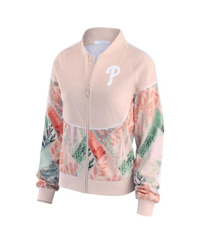 Wear By Erin Andrews Women'sâ Sand Philadelphia Phillies Raglan Full-zip Track Jacket In Neutral