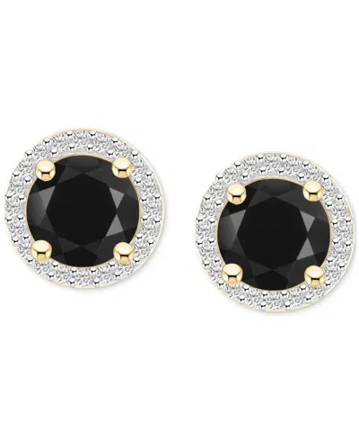 Macy's Lab-created Ruby (2 Ct. T.w.) & Lab-created White Sapphire (1/5 Ct. T.w.) Halo Stud Earrings In 10k In Onyx,gold