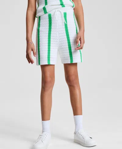 Epic Threads Little & Big Girls Striped Crochet Knit Shorts, Exclusively At Macy's In Bright White