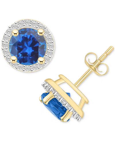 Macy's Lab-created Ruby (2 Ct. T.w.) & Lab-created White Sapphire (1/5 Ct. T.w.) Halo Stud Earrings In 10k In Sapphire,gold