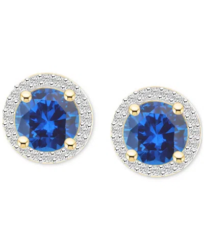 Macy's Lab-created Ruby (2 Ct. T.w.) & Lab-created White Sapphire (1/5 Ct. T.w.) Halo Stud Earrings In 10k In Sapphire,gold