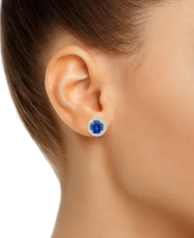 Macy's Lab-created Ruby (2 Ct. T.w.) & Lab-created White Sapphire (1/5 Ct. T.w.) Halo Stud Earrings In 10k In Sapphire,gold
