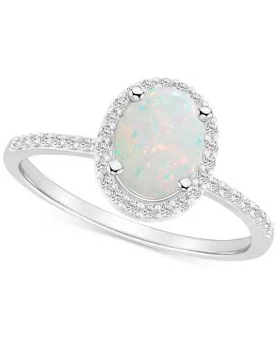 Macy's Lab-created Ruby (1-1/4 Ct. T.w.) & Lab-created White Sapphire (1/5 Ct. T.w.) Halo Ring In 10k White In Opal,white Gold