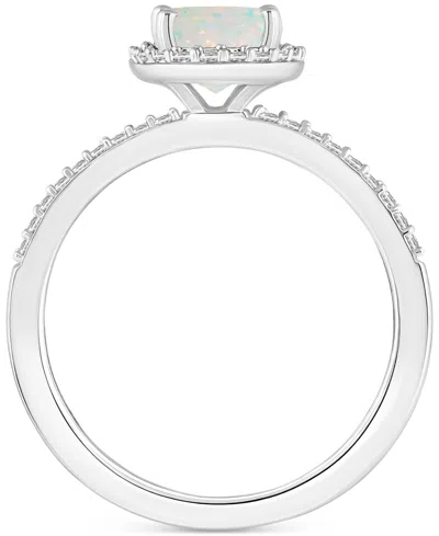 Macy's Lab-created Ruby (1-1/4 Ct. T.w.) & Lab-created White Sapphire (1/5 Ct. T.w.) Halo Ring In 10k White In Opal,white Gold