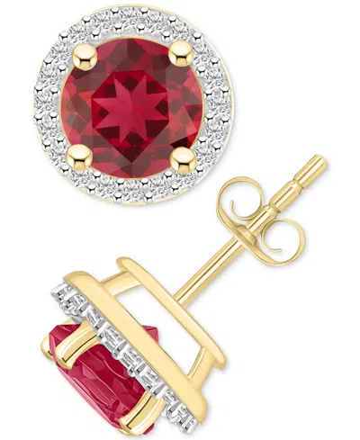 Macy's Lab-created Ruby (2 Ct. T.w.) & Lab-created White Sapphire (1/5 Ct. T.w.) Halo Stud Earrings In 10k In Ruby,gold