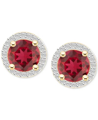 Macy's Lab-created Ruby (2 Ct. T.w.) & Lab-created White Sapphire (1/5 Ct. T.w.) Halo Stud Earrings In 10k In Ruby,gold