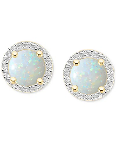 Macy's Lab-created Ruby (2 Ct. T.w.) & Lab-created White Sapphire (1/5 Ct. T.w.) Halo Stud Earrings In 10k In Opal,gold
