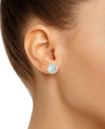 Macy's Lab-created Ruby (2 Ct. T.w.) & Lab-created White Sapphire (1/5 Ct. T.w.) Halo Stud Earrings In 10k In Opal,gold