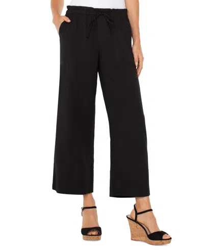 Liverpool Los Angeles Petite Cropped Pull-on Wide-leg Pants In Black